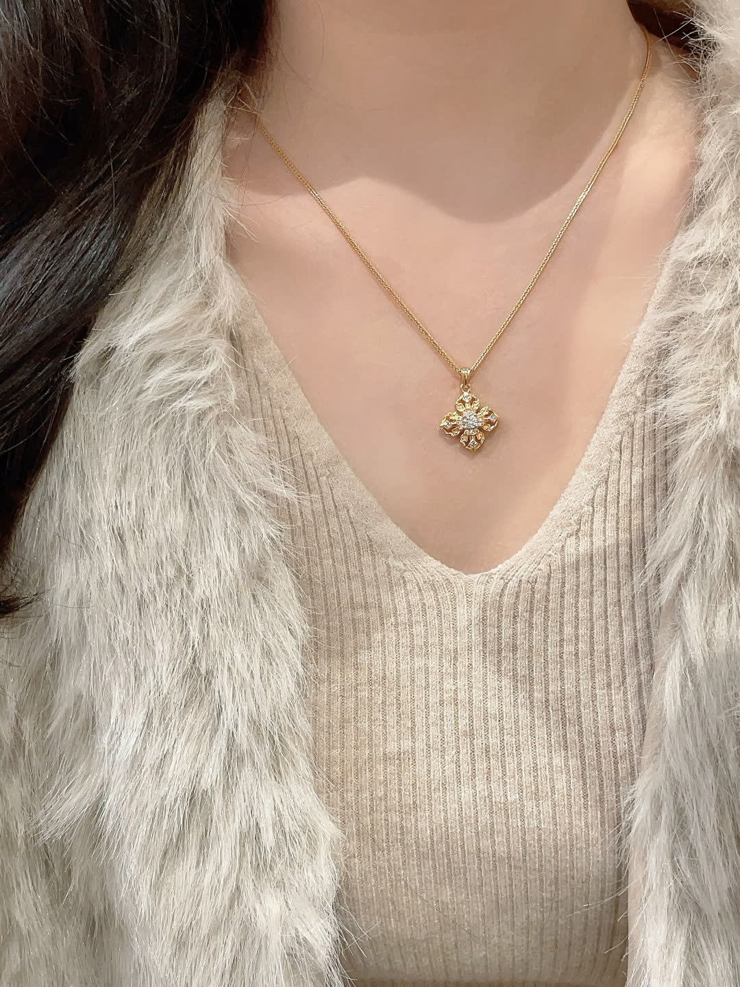 Chrome Hearts Gold Flower Pendant Necklace